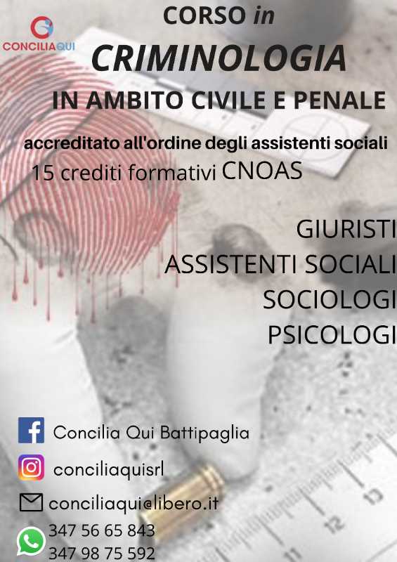 CORSO DI CRIMINOLOGIA IN AMBITO CIVILE E PENALE