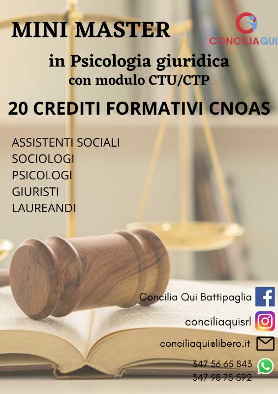 Corso di alta formazione on line in Psicologia Giuridica con approfondimento della figura del CTU/CTP e giudice onorario